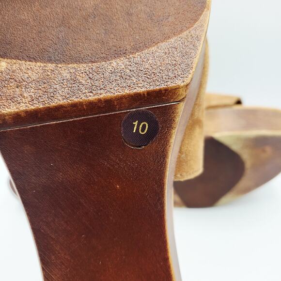 Steve Madden Fran Brown Leather Suede Wooden Platform Sandals Women's Size 10 - Picture 9 of 10